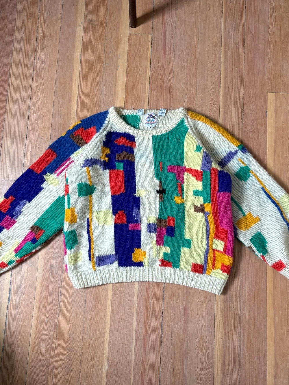 Vintage Box Mondial 80s Intarsia Colourful Pure Wool Knit Sweater